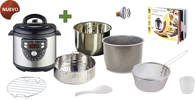 Olla olla-gm4u-i-plus-turbo-cubetas-supreme-excelcior-cubeta-slowpot.png 6L VOZ 6 IDIOMAS + Cestillo de vapor 6L + Cubeta Excelsior 6L + Cestillo de freír + Cubeta Acero Inoxidable + Recetario a todo color
